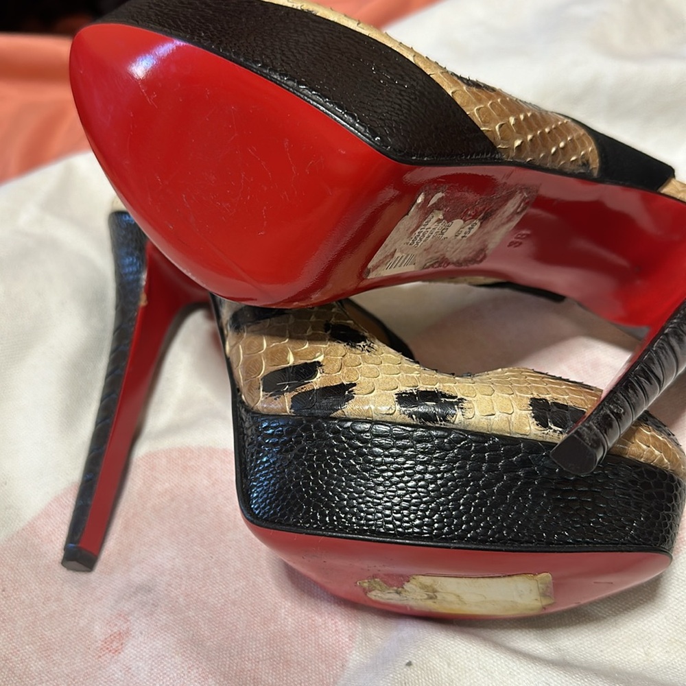 Christian Louboutin Leopard Print Python Slingbac… - image 4